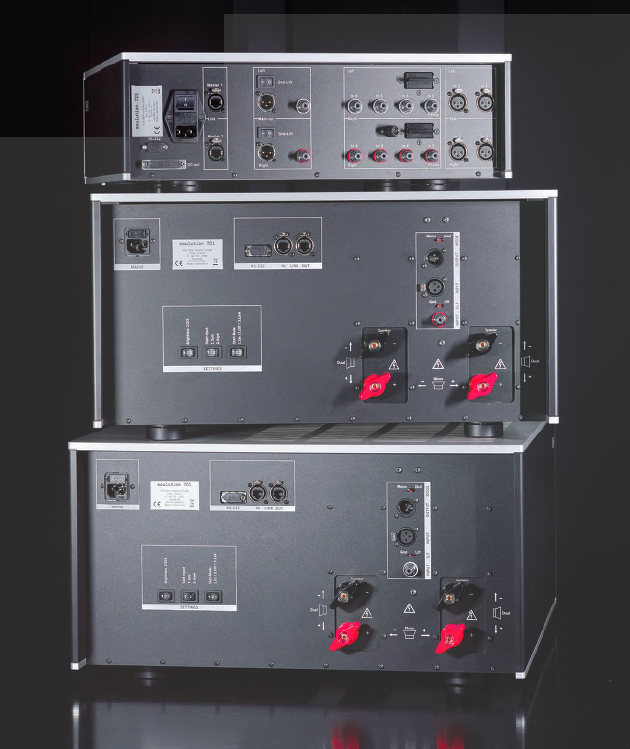 Soulution 711 Stereo Amplifier, 701 Monoblock Amplifier, and 725 Full